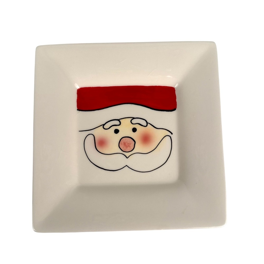 ND‎ Hand Painted Santa Plate Christmas Holiday Decor Square Dish E72Q